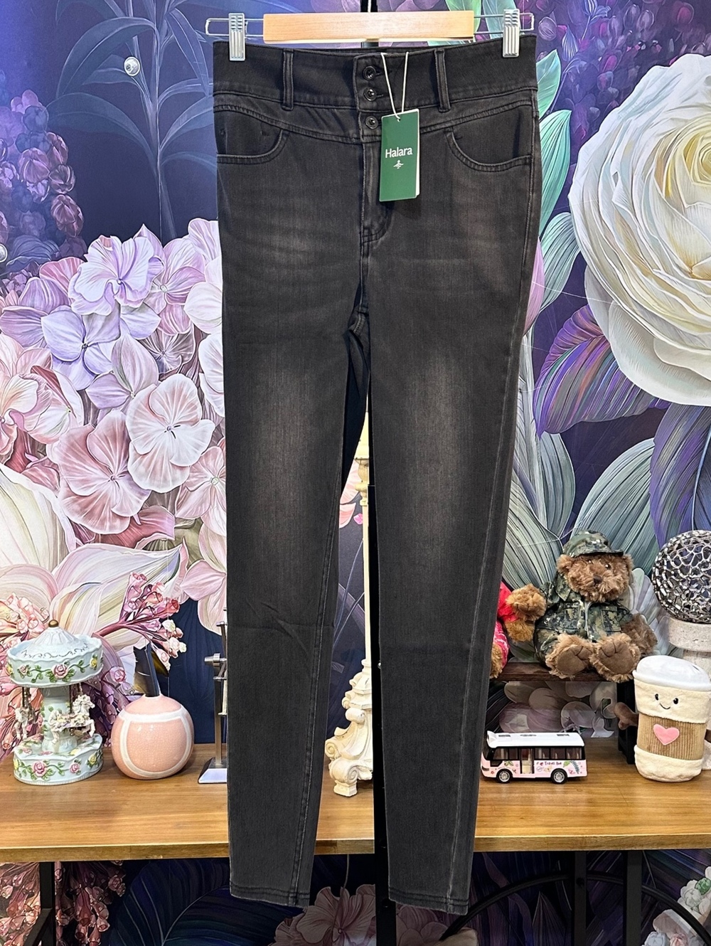 Halara S Regular Gray High Rise Skinny Jeans Triple Button Stretch Y2K NWT